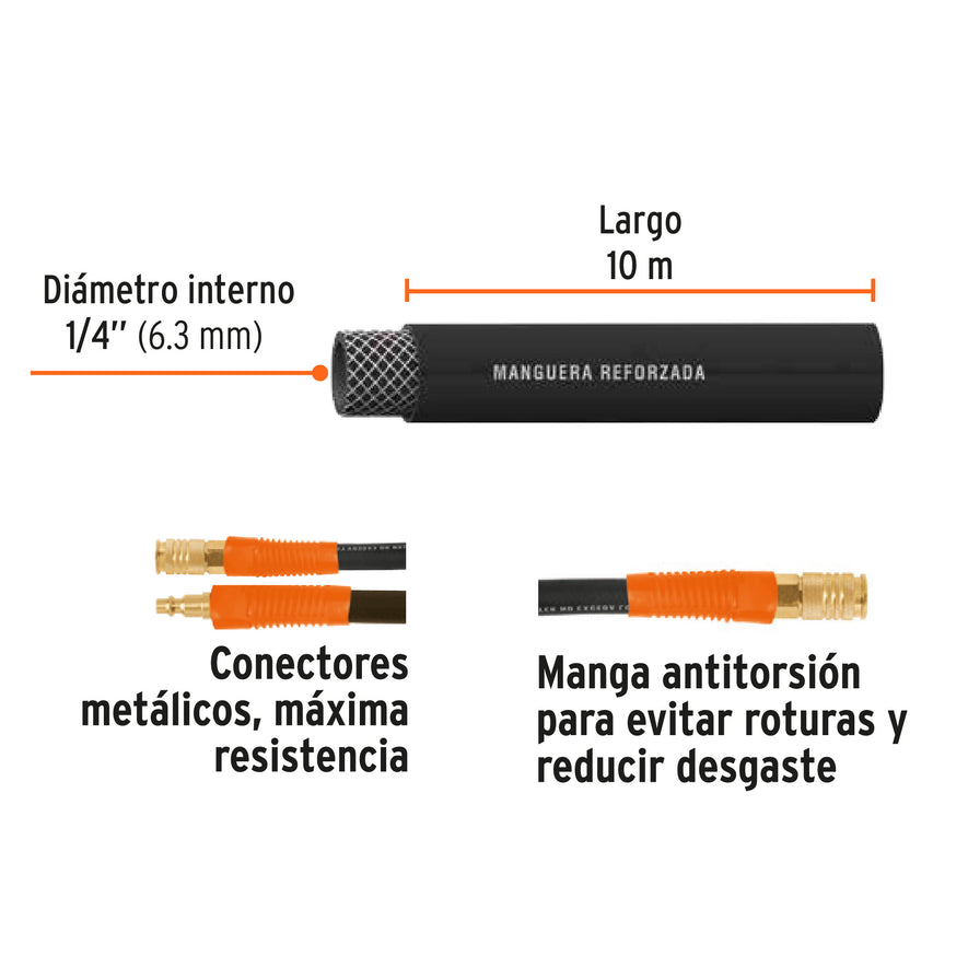 Manguera para compresor, de hule, 10m x 1/4', Truper Caja con 3, 17080