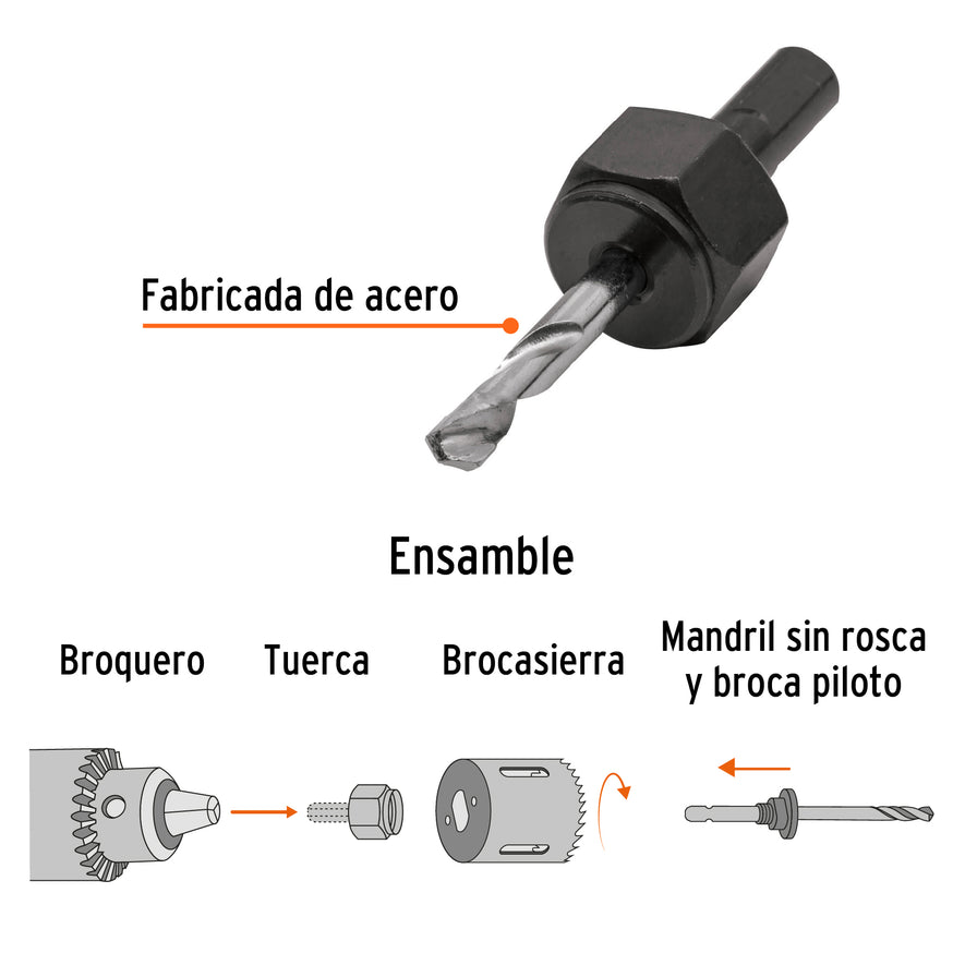 Mandril para brocasierra diamante sin rosca 3/8', Truper Caja con 6, 18144