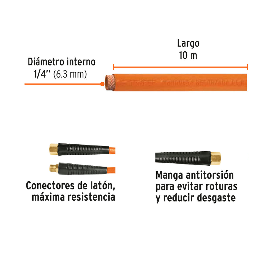 Manguera para compresor, de PVC, 10m x 1/4', Truper Caja con 3, 19014