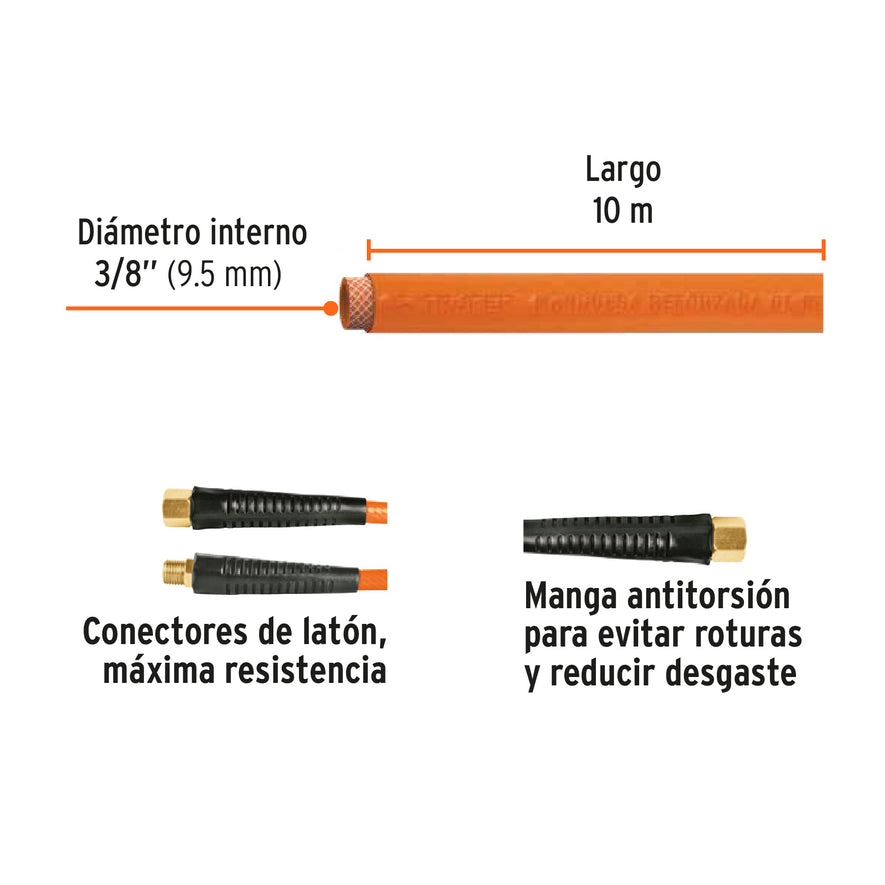 Manguera para compresor, de PVC, 10m x 3/8', Truper Caja con 3, 10893