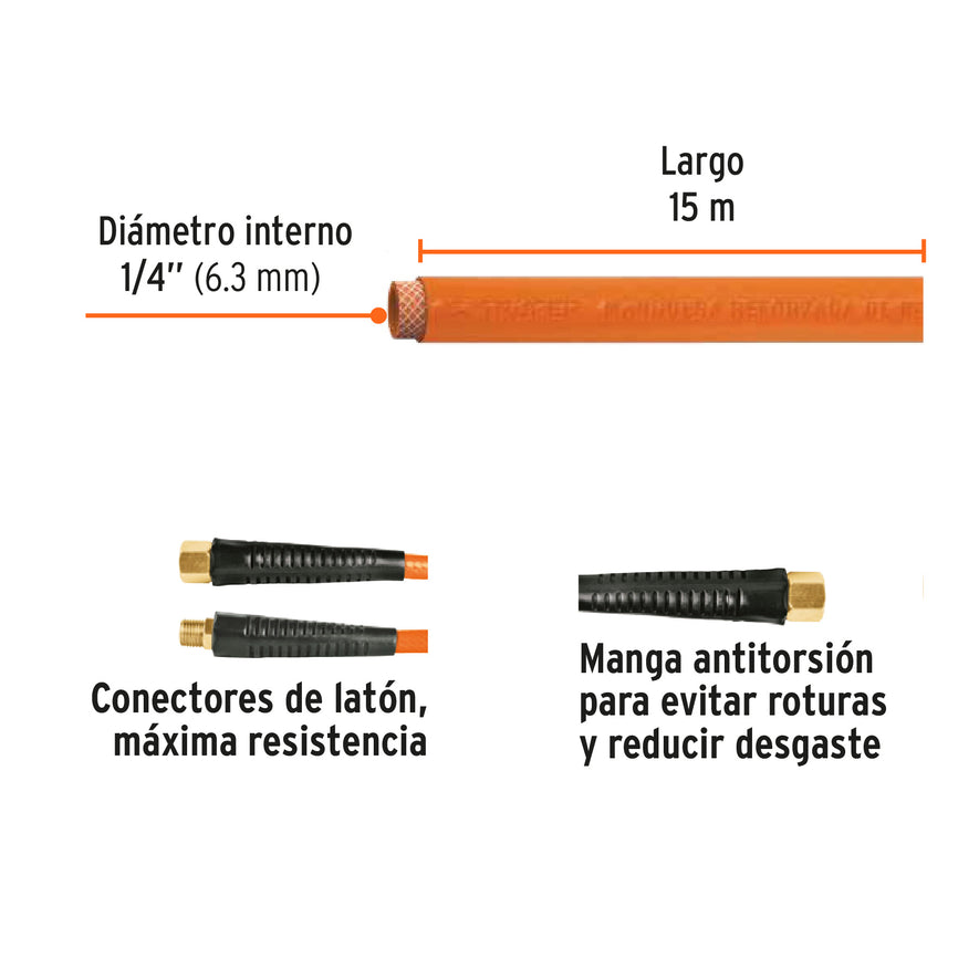 Manguera para compresor, de PVC, 15m x 1/4', Truper Caja con 3, 19015