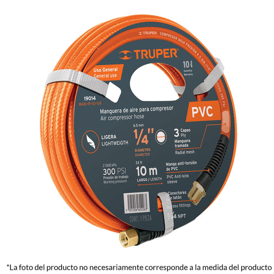 Manguera para compresor, de PVC, 15m x 3/8', Truper Caja con 3, 10894