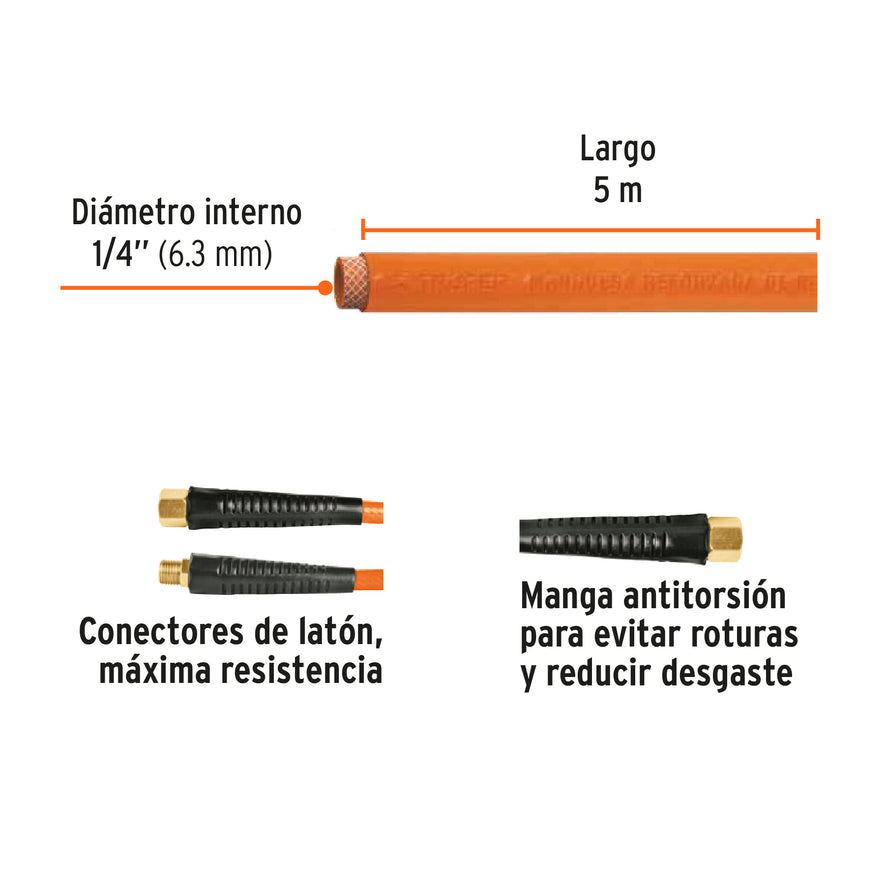 Manguera para compresor, de PVC, 5m x 1/4', Truper Caja con 3, 19013