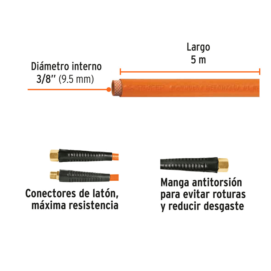 Manguera para compresor, de PVC, 5m x 3/8', Truper Caja con 3, 10892
