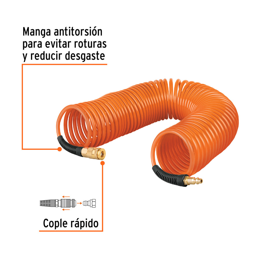 Manguera para compresor, tipo resorte, 15.2 m, TRUPER Caja con 2, 19075
