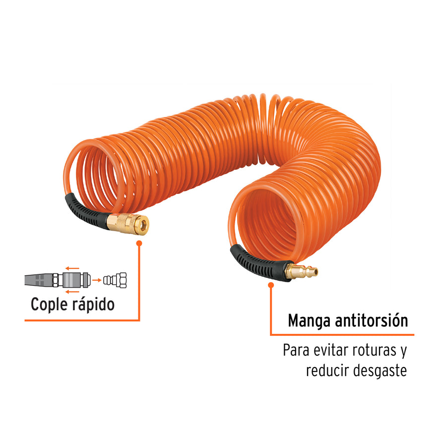 Manguera para compresor, tipo resorte, 7.6 m, TRUPER Caja con 2, 102522