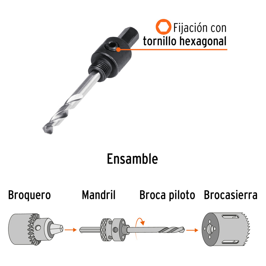 Mandril zanco 3/8' para brocasierras bimetálicas, Expert Caja con 6, 18122
