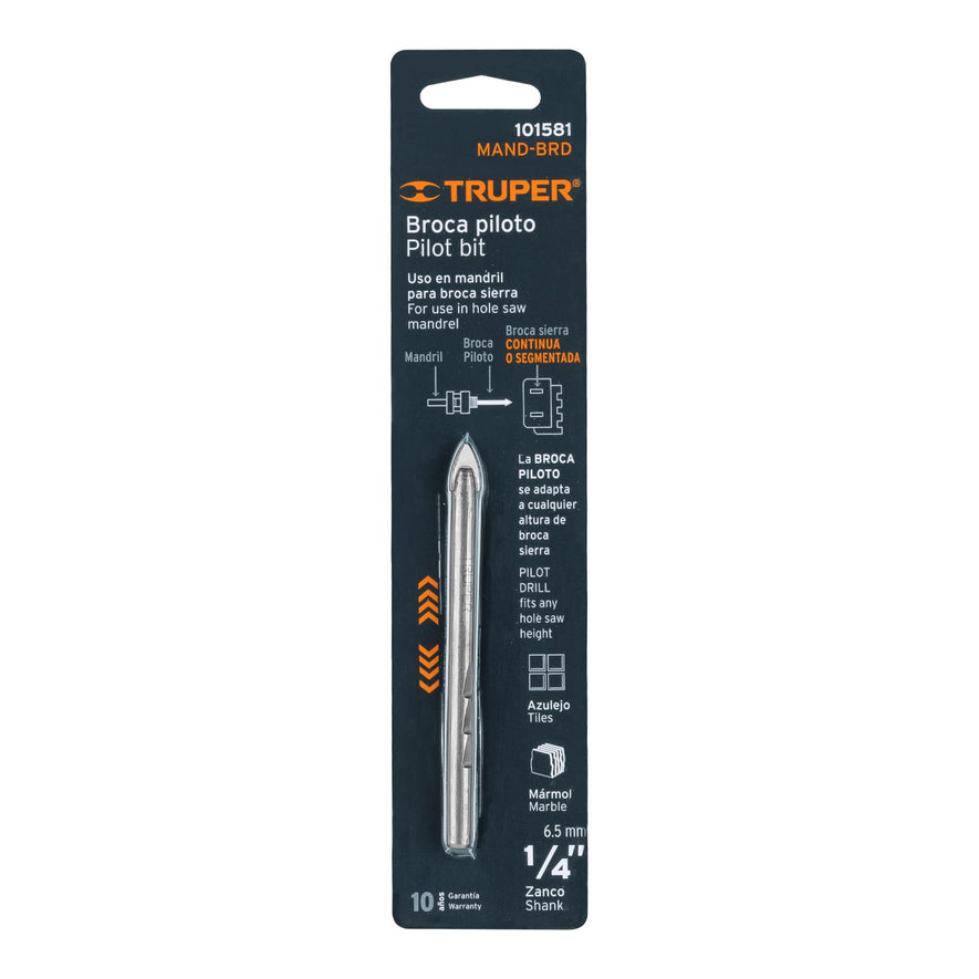 Broca piloto de 1/4' para brocasierras diamante, Truper Caja con 6, 101581
