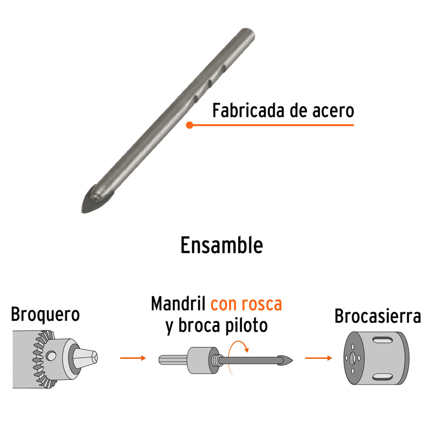 Broca piloto de 1/4' para brocasierras diamante, Truper Caja con 6, 101581