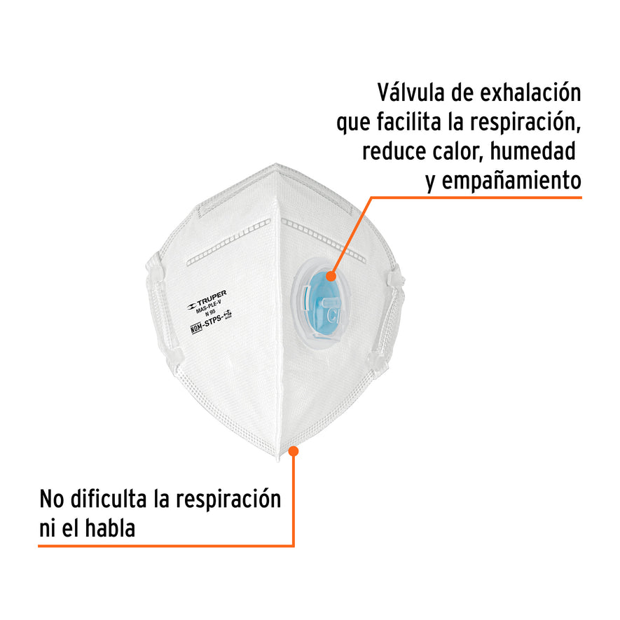 Respirador plegable N95 con válvula para partículas, Truper Caja con 10, 102336
