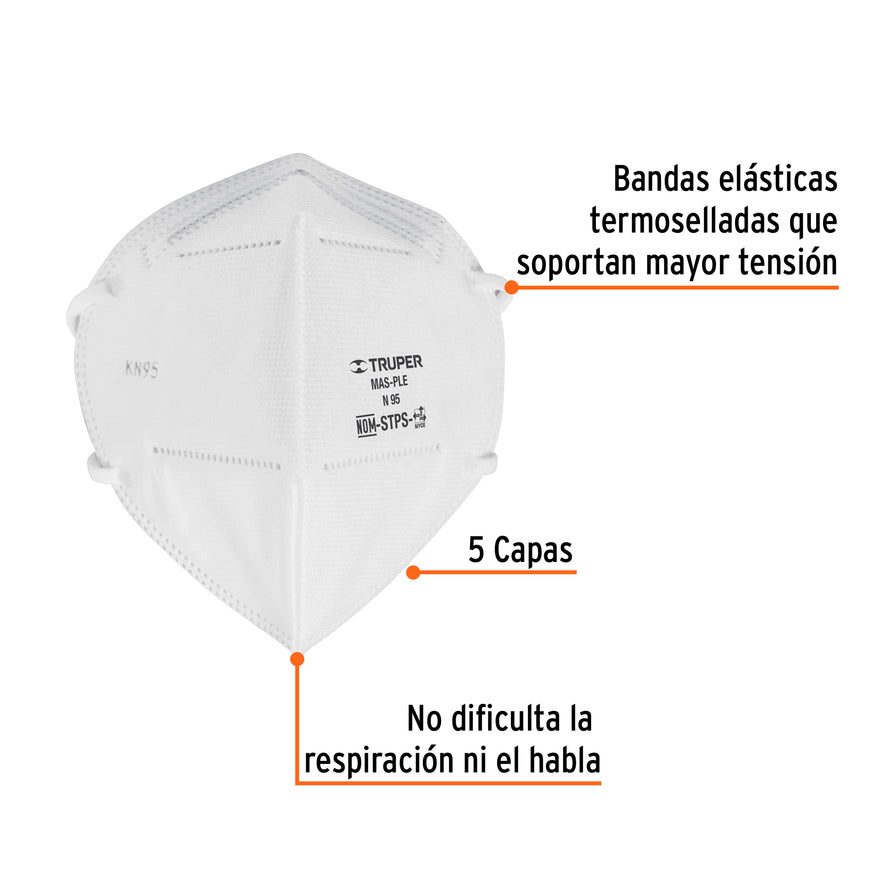 Respirador plegable N95, para polvos y partículas, Truper Caja con 10, 14427