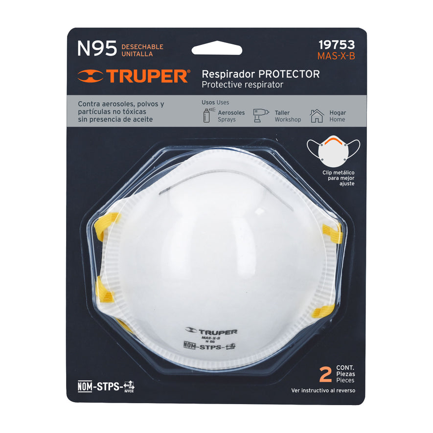 Blíster con 2 respiradores N95 para polvos y partículas Caja con 6, 19753