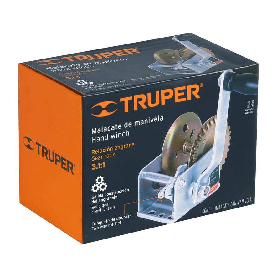 Malacate de manivela 270 kg sin cable, Truper, 14722