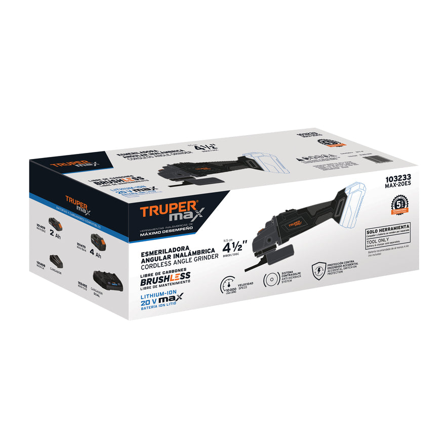 Esmeriladora 4-1/2', 20V, s/accesorios, MAX, 103233