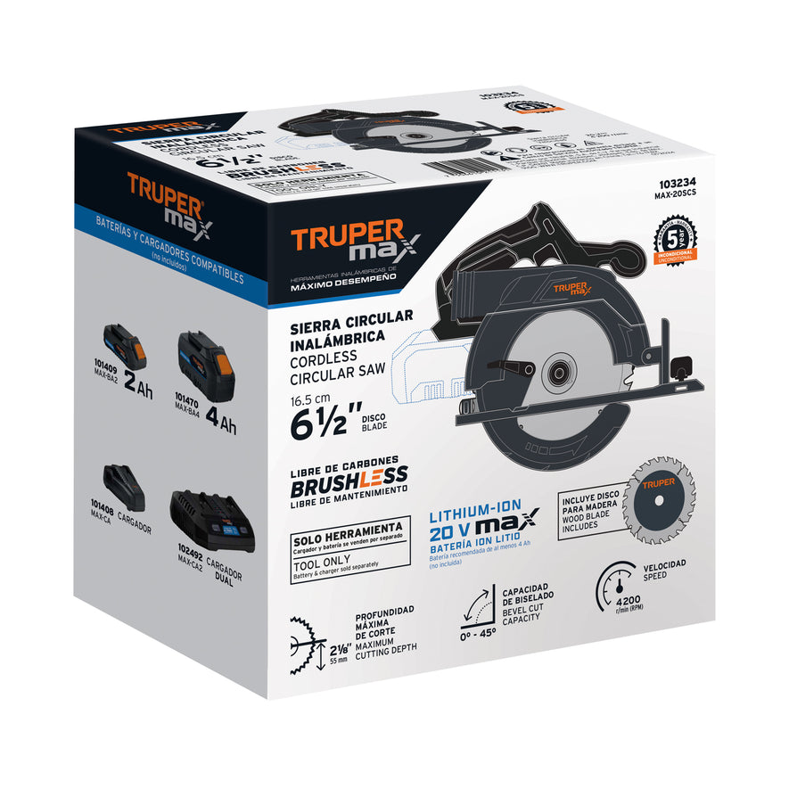Sierra circular 6-1/2', 20V, s/accesorios, MAX, 103234