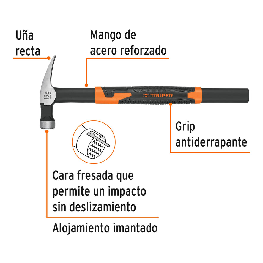Martillo tubular para cimbra 16 oz uña recta, mango acero Caja con 2, 10754