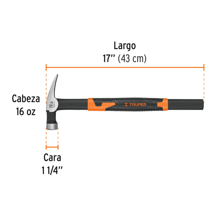 Martillo tubular para cimbra 16 oz uña recta, mango acero Caja con 2, 10754