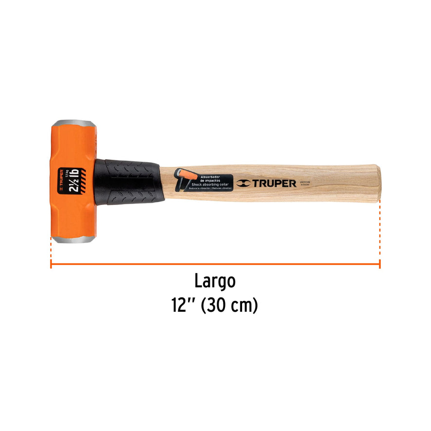 Marro octagonal 2.5 lb, mango de madera 12', Truper Caja con 4, 17045