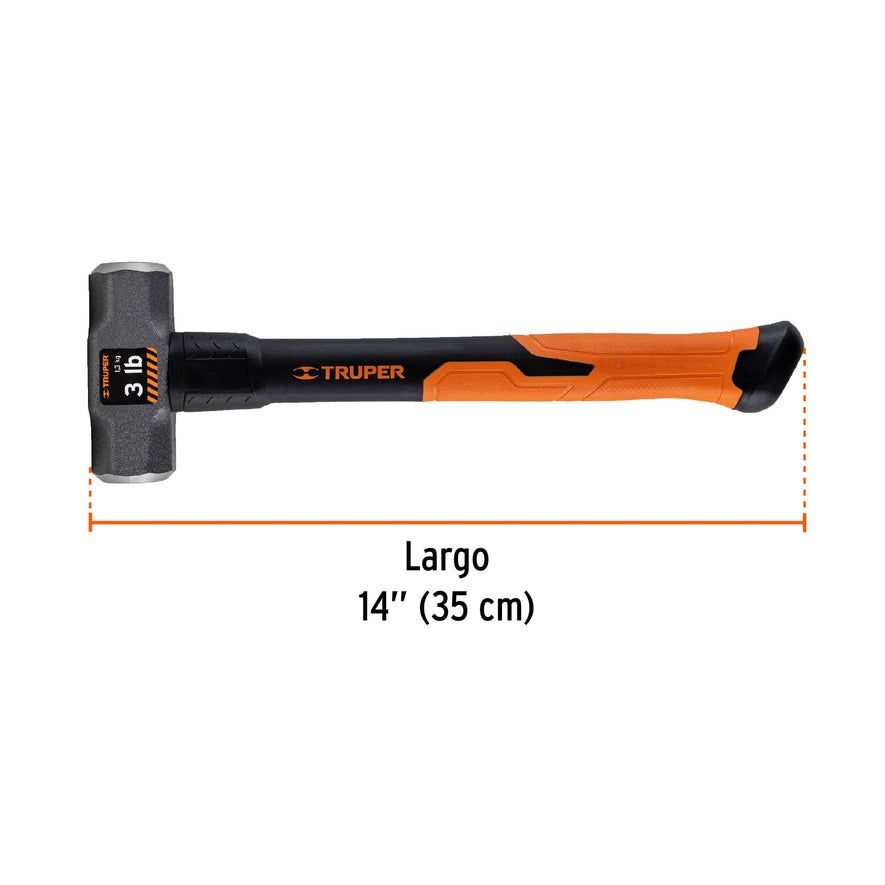 Marro octagonal 3 lb, mango de fibra de vidrio 14', Truper Caja con 4, 19883
