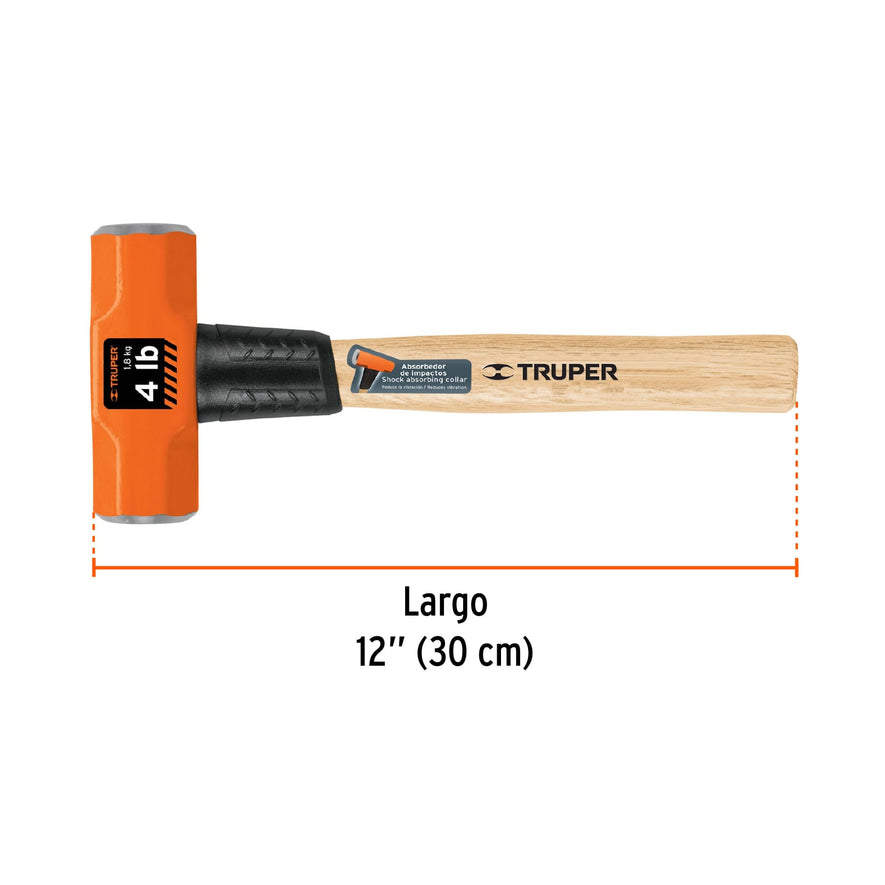 Marro octagonal 4 lb, mango de madera 12', Truper Caja con 4, 16508