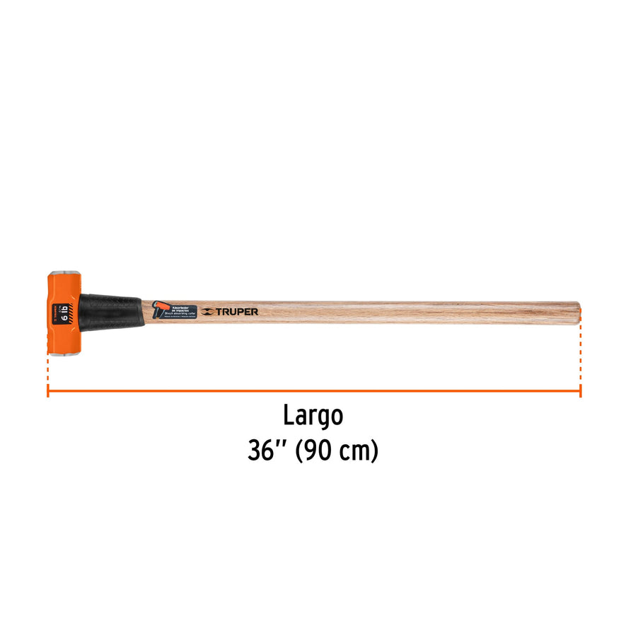 Marro octagonal 6 lb, mango de madera 36', Truper Caja con 2, 16509