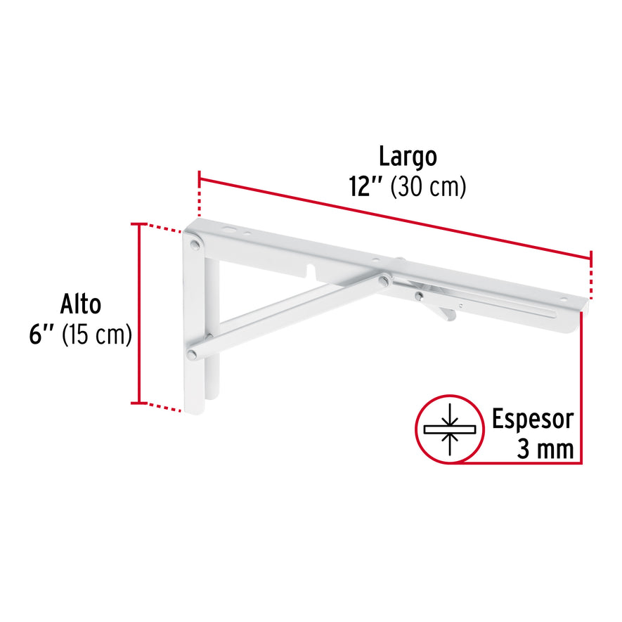 Ménsula plegable de acero blanca 6' x 12', FIERO Caja con 8, 49871