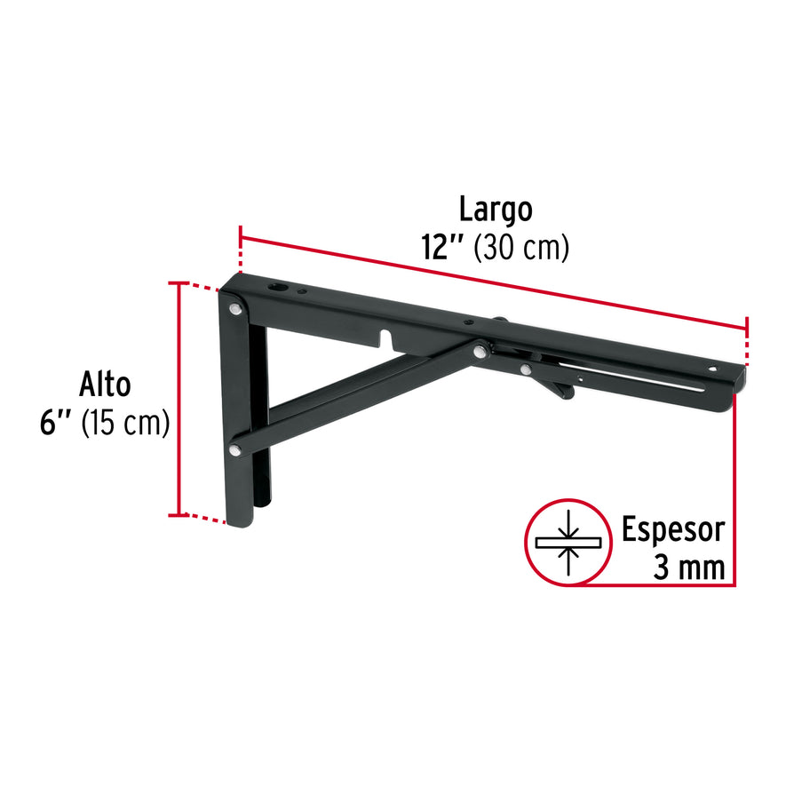 Ménsula plegable de acero negra 6' x 12', FIERO Caja con 8, 49830