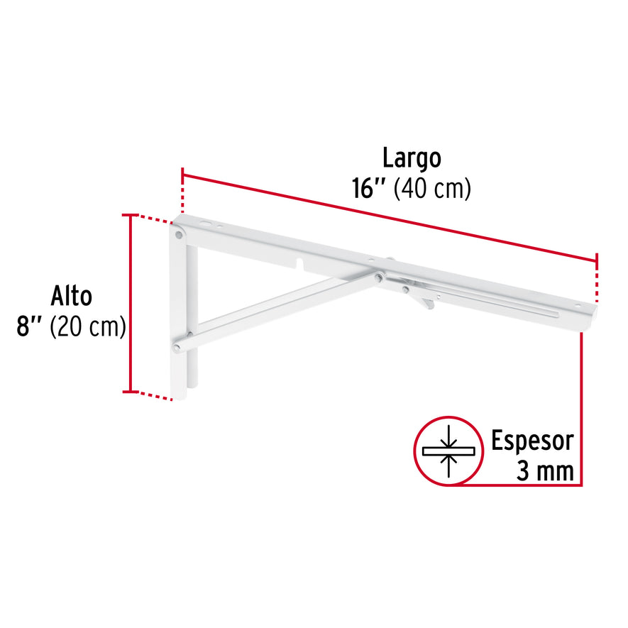 Ménsula plegable de acero blanca 8' x 16', FIERO Caja con 8, 49870