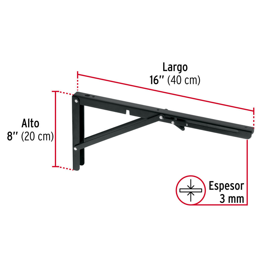 Ménsula plegable de acero negra 8' x 16', FIERO Caja con 8, 49829