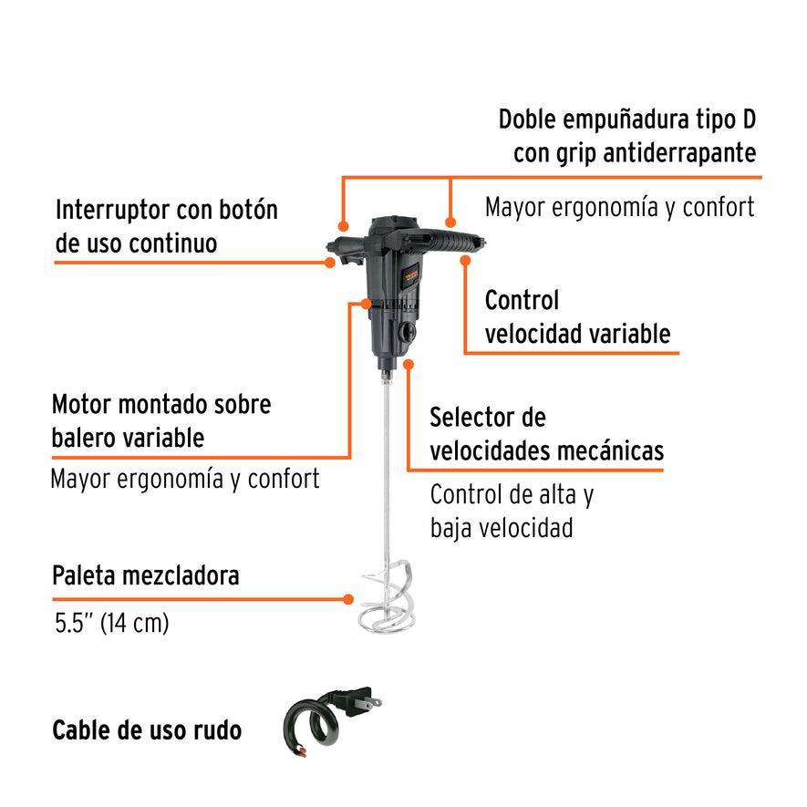 Mezcladora eléctrica 1500W, TRUPER INDUSTRIAL, 101519