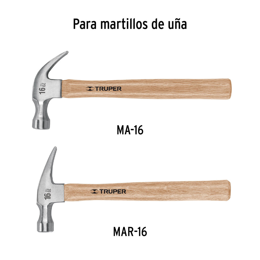 Mango para martillos de uña MA-16 y MAR-16, 13-1/2', Truper Caja con 12, 15908
