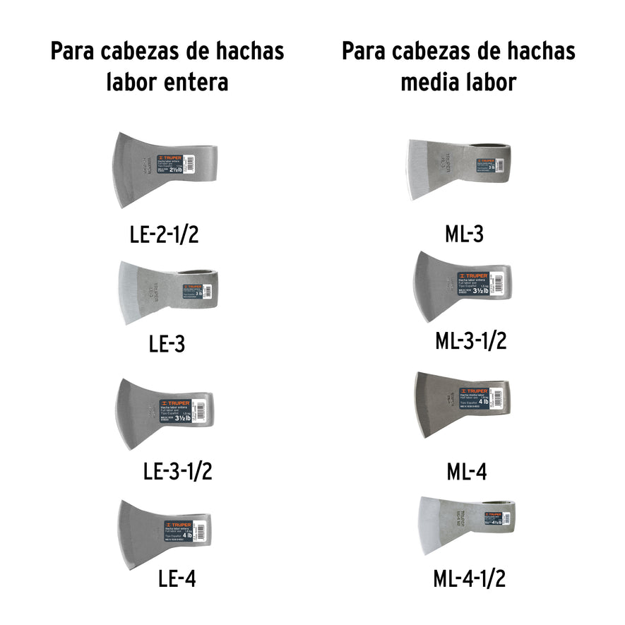 Mango madera de 36' para hachas media y entera labor, Truper Caja con 6, 102960