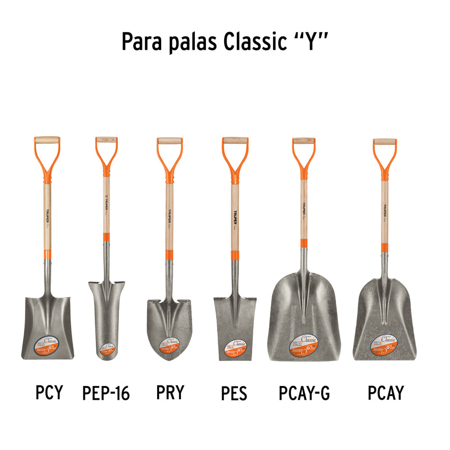 Mango de reposición para pala Classic, puño 'Y', 27', Truper Caja con 6, 15900
