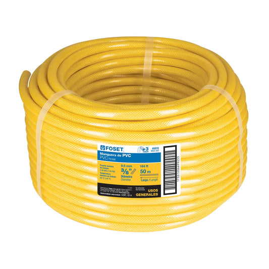 Manguera para gas, PVC amarilla, 3/8'x50m, s/conexión, Foset Caja con 50, 45015