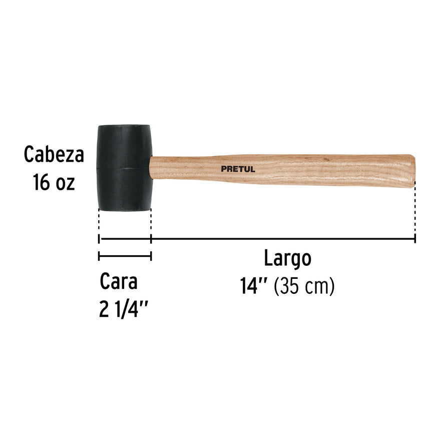 Mazo de hule, 16 oz, Pretul Caja con 4, 20566