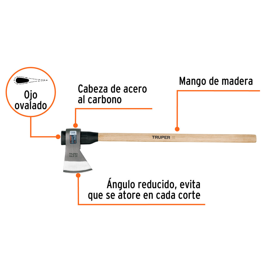 Hacha media labor 3-1/2 lb, mango de madera 36', TRUPER Caja con 2, 102983