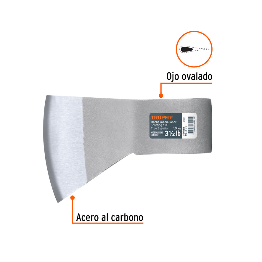 Hacha media labor 3-1/2 lb, sin mango, TRUPER Caja con 4, 14988