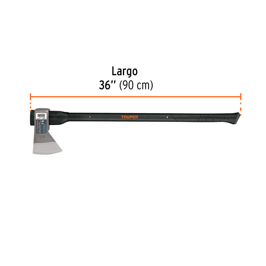 Hacha media labor 3 lb, mango de fibra de vidrio 36', TRUPER Caja con 2, 14968