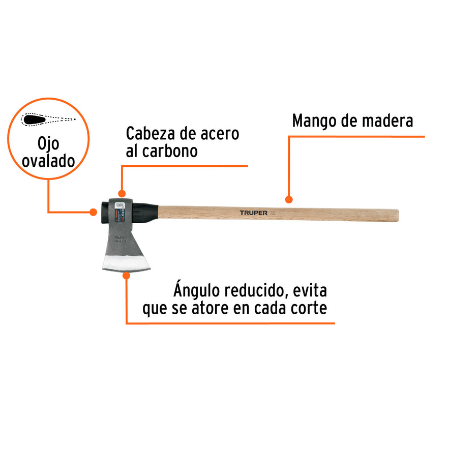 Hacha media labor 4-1/2 lb, mango de madera 36', TRUPER Caja con 2, 102985