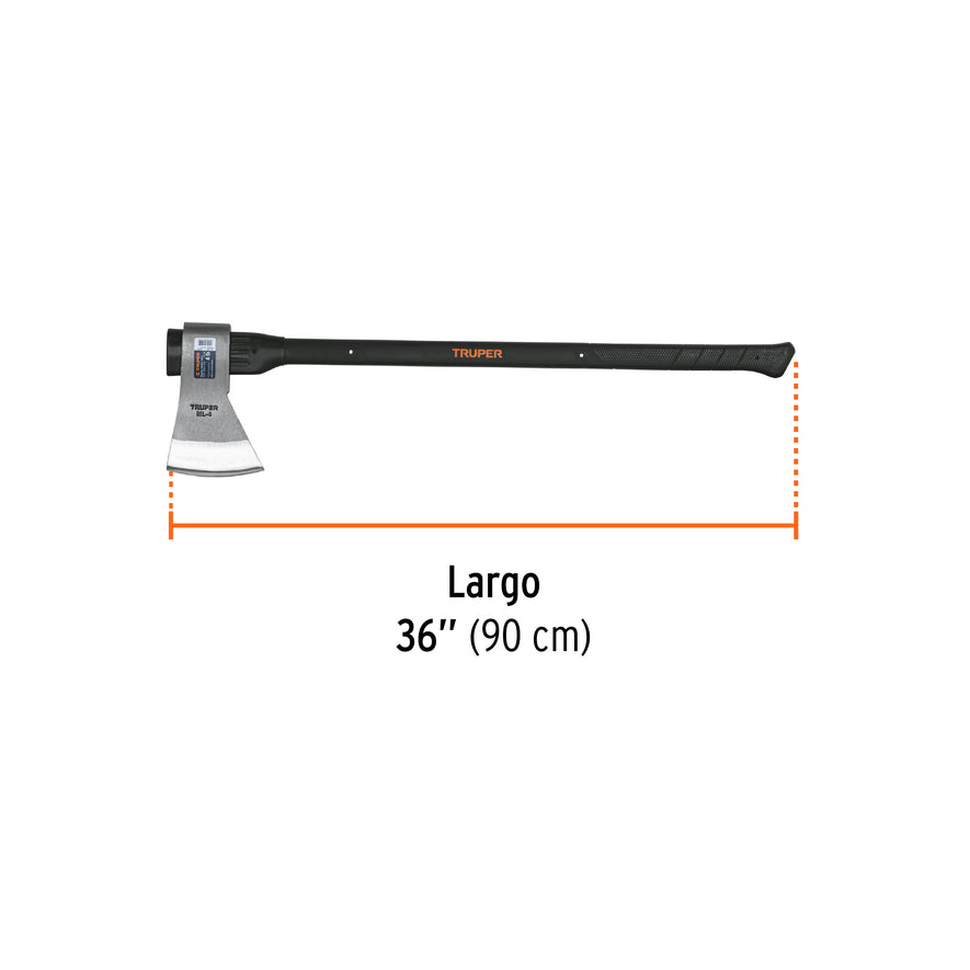 Hacha media labor 4 lb, mango de fibra de vidrio 36',TRUPER Caja con 2, 14972