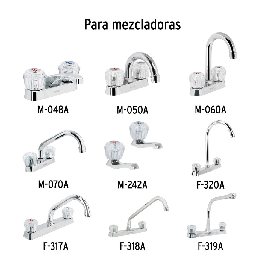 Juego 2 manerales acrílico trans p/lavabo y fregadero, Basic Caja con 4, 49244