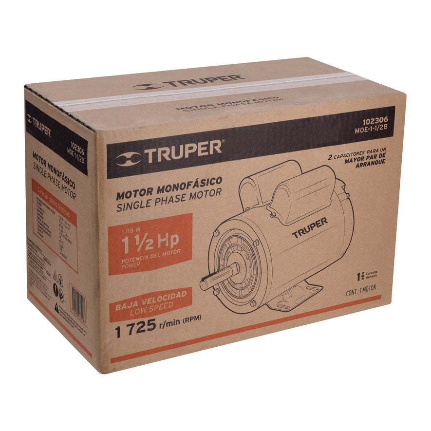 Motor eléctrico monofásico de 1 1/2 HP, baja velocidad, 102306