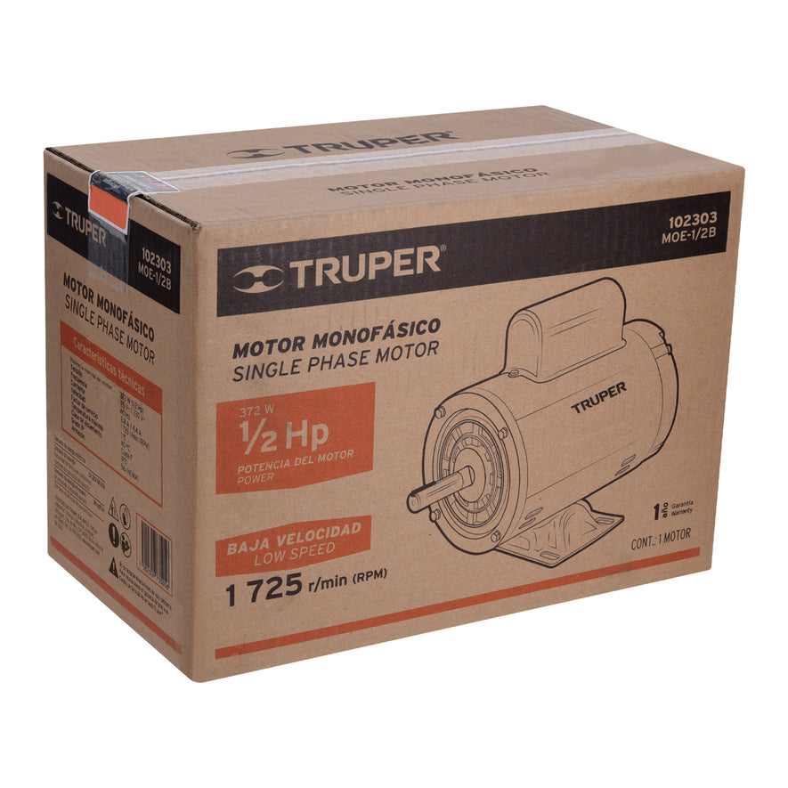 Motor eléctrico monofásico de 1/2 HP, baja velocidad, Truper, 102303