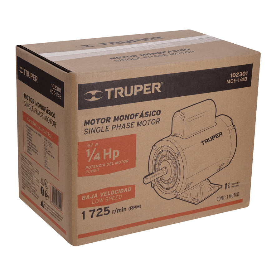 Motor eléctrico monofásico de 1/4 HP, baja velocidad, Truper, 102301