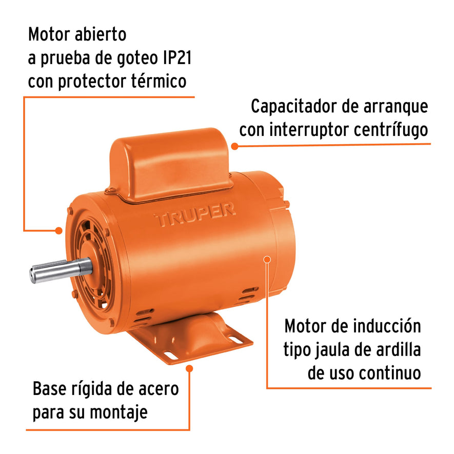 Motor eléctrico monofásico de 1/4 HP, baja velocidad, Truper, 102301