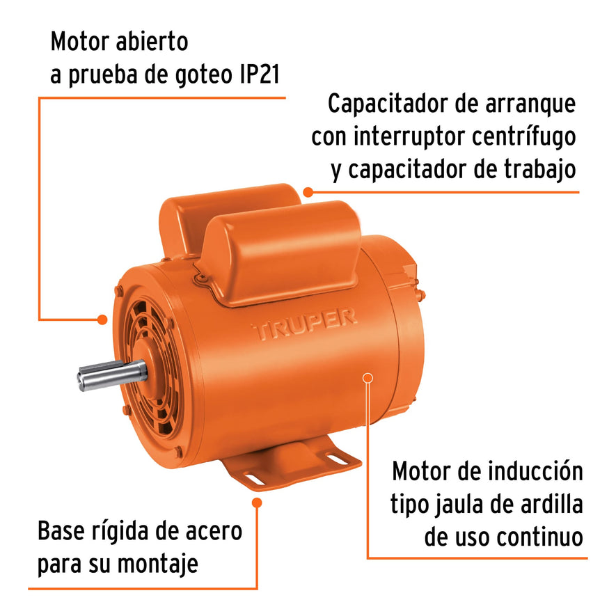 Motor eléctrico monofásico de 1 HP, baja velocidad, Truper, 102305