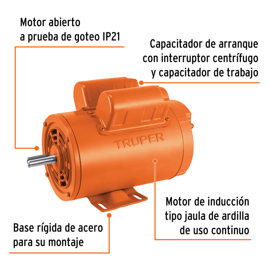 Motor eléctrico monofásico de 2 HP, baja velocidad, Truper, 102307