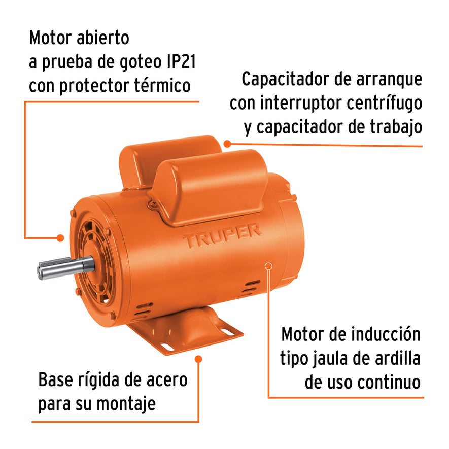 Motor eléctrico monofásico de 3/4 HP, baja velocidad, Truper, 102304