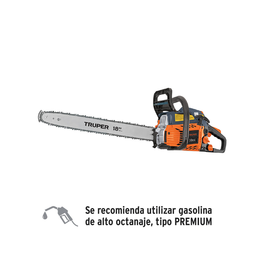 Motosierra 38 cc a gasolina con barra de 18', Truper, 16297