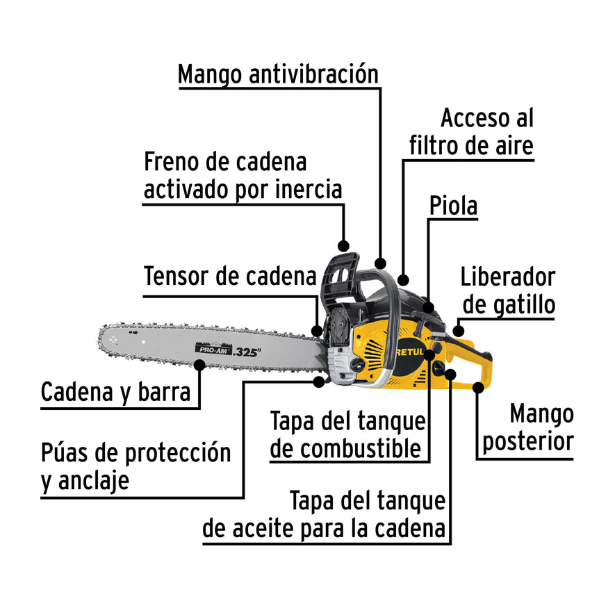Motosierra 52 cc a gasolina con barra de 20', Pretul, 28249